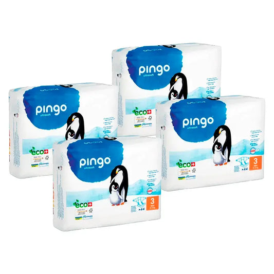 Pingo Pack 4X Pañal Ecológico Talla 3 Midi, 176 Unidades