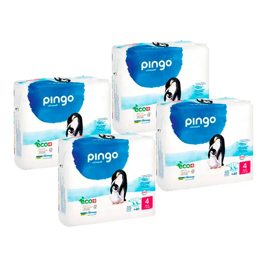 Pingo Pack 4X Pañal Ecológico Talla 4 Maxi, 160 Unidades