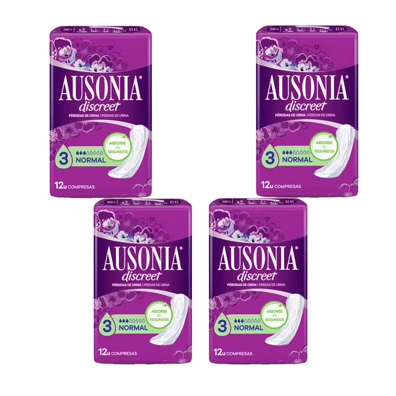 Pack 4X Ausonia Discreet Normal Compresas, 48 Unidades