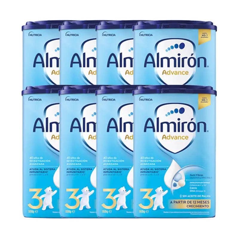 Pack 8 X Almirón Advance 3, Leche de Crecimiento en Polvo para Bebé desde los 12 Meses, 800g