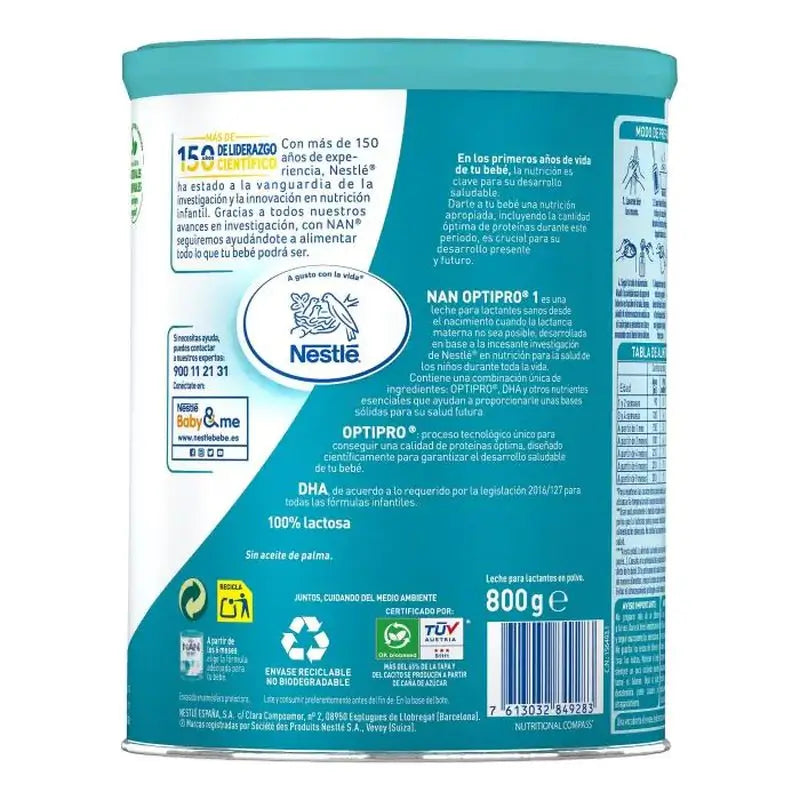 Nestlé Nan Optipro 1 Leche de Inicio, 8X800 gr