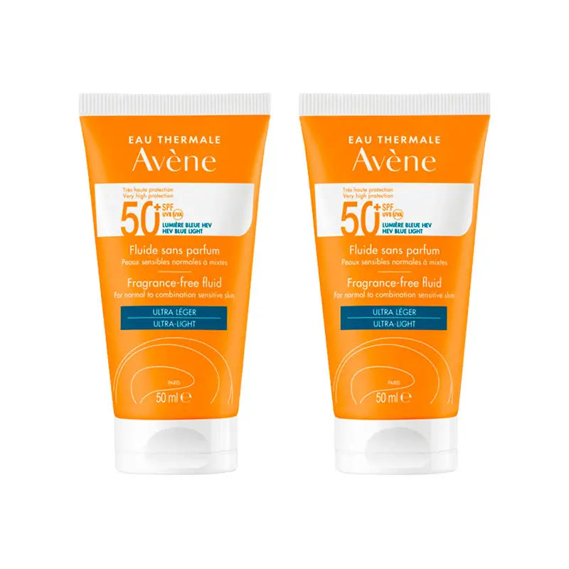 Avene Solar Fluido Sin Perfume SPF 50+, 2x50 ml