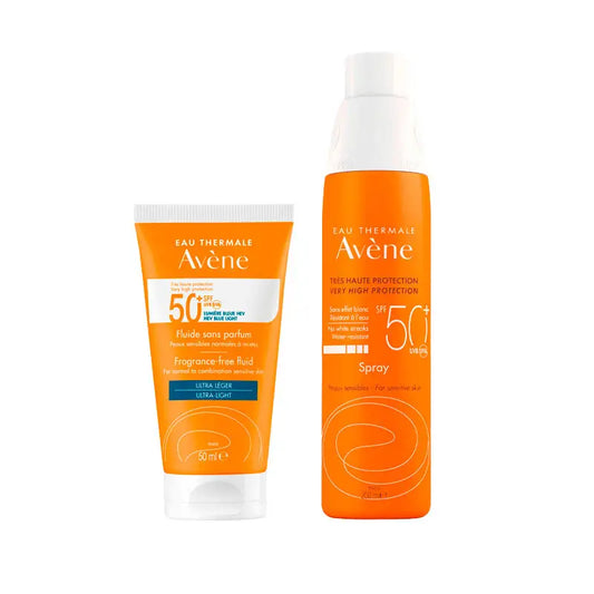 Avene Solar Fluido Sin Perfume SPF50+ 50 ml + Avene Solar Spray Pieles Sensibles SPF50+ 200 ml