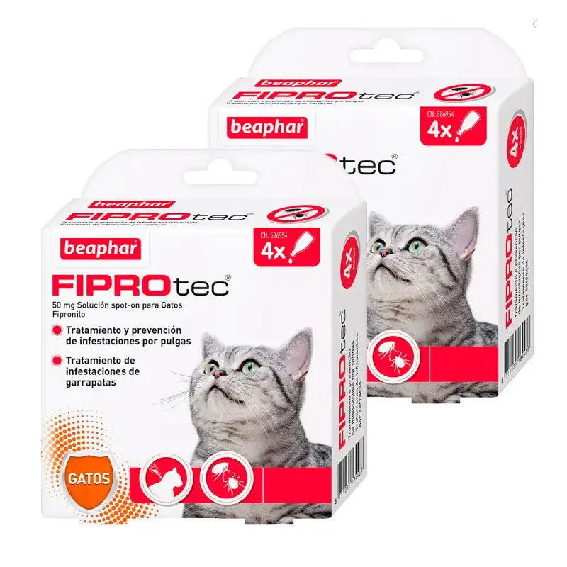 Beaphar Fiprotec Spot On Gato 4 Pip x 0,5 ml, Pack 2 unidades