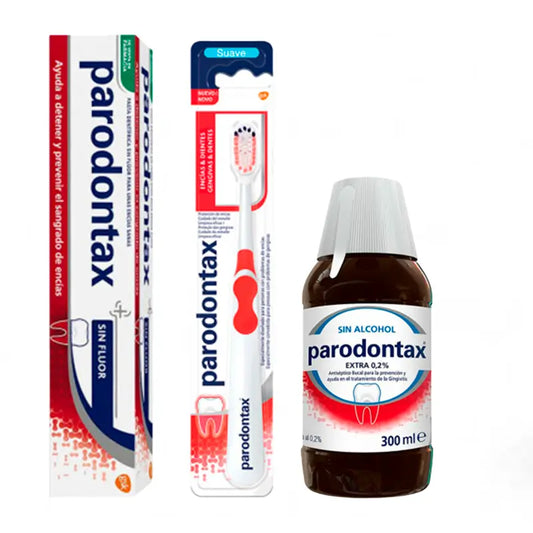 Parodontax Pack Complet Protection Cepillo + Pasta de Dientes 75ml + Colutorio Extra Cuidado 300ml