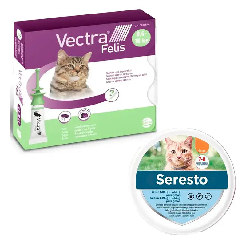 Pack Gatos, Vectra Felis 3 Pipetas + Seresto Collar