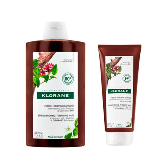 Klorane Pack Champú a la Quinina & Edelweiss Bio, 400 ml + Acondicionador a la Quinina & Edelweiss Bio, 200 ml