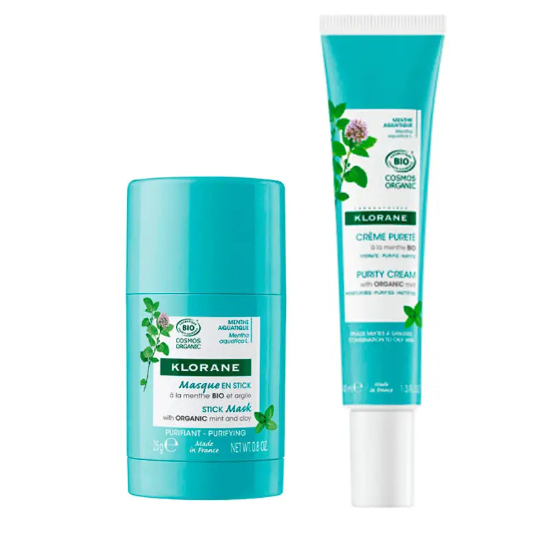 Klorane Pack Mascarilla en Stick a la Menta Bio, 25 g +  Klorane Crema Purificante a la Menta Bio, 40 ml