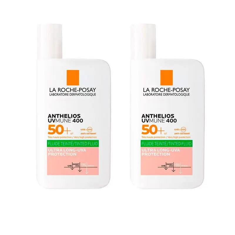 La Roche Posay Anthelios Uv-Mune 400 Oil Control Fluido Invisible SPF50+ Con Color, 2x50 Ml