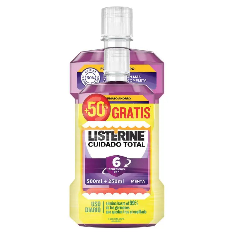 LISTERINE Cuidado Total Pack Enjuague Bucal 500 ml + 250 ml Gratis