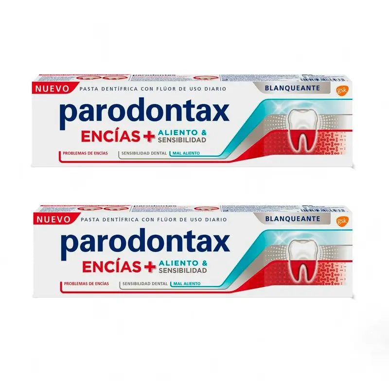 Parodontax Pack Pasta De Dientes + Aliento Y Sensibilidad - Blanqueante , 2 x 75 Ml