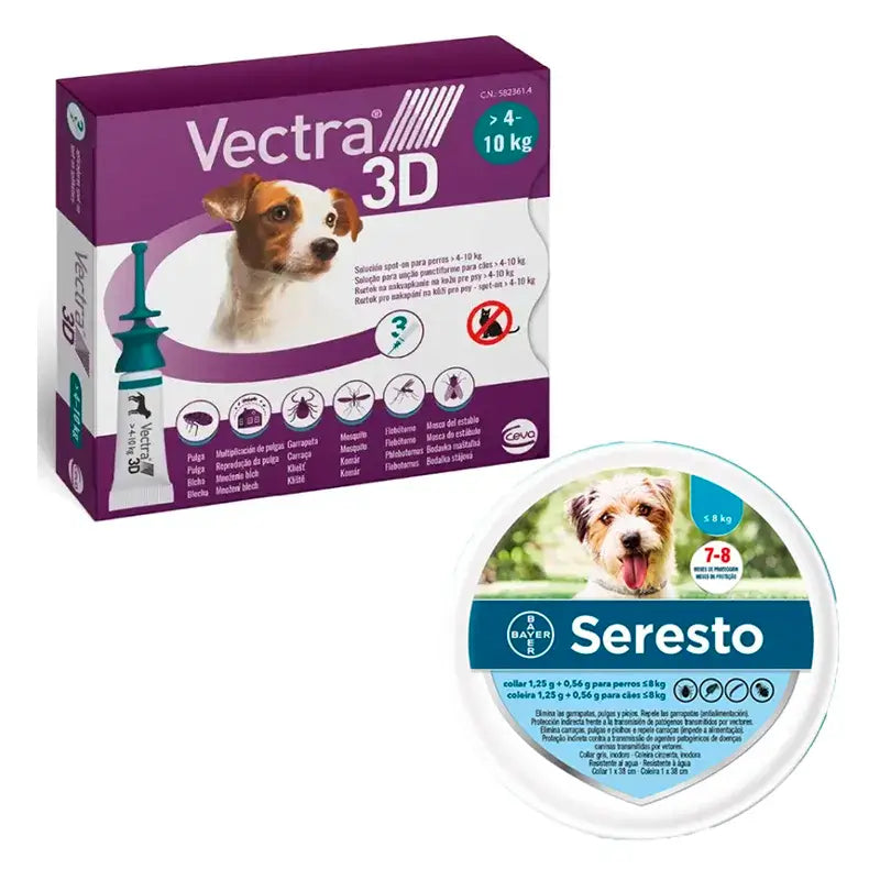 Pack Perros Pequeños, Vectra 3D 4-10 kg 3 Pipetas + Seresto Collar Pequeño