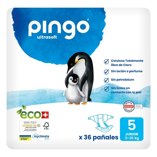 Pingo Pañales Ecológicos Talla 5 Junior  (11-25 kg), 36 Unidades