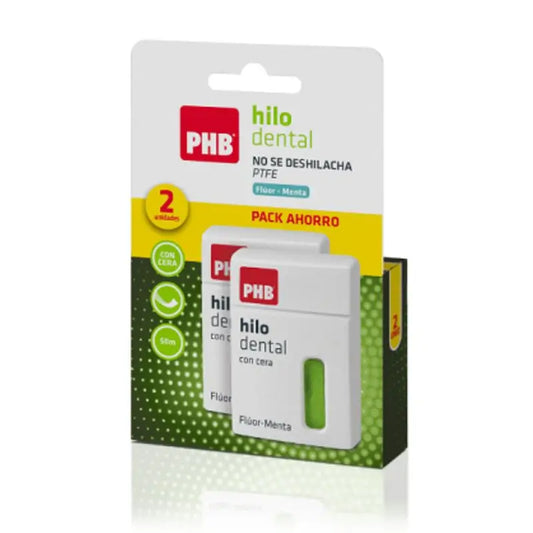 PHB Duplo Hilo Dental Fluor y Menta Con Cera 2 x 50 M