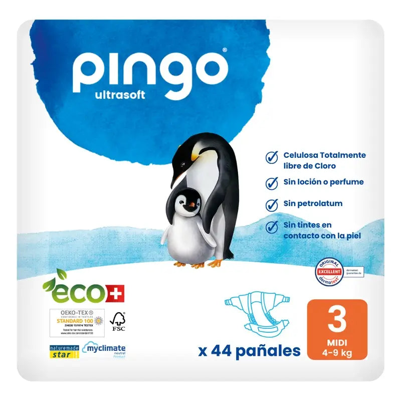 Pingo Pañales Ecológicos Talla 3 Midi (4-9 kg), 44 Unidades