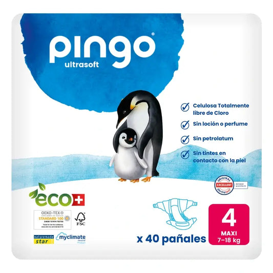 Pingo Pañales Ecológicos Talla 4 Maxi  (7-18 kg), 40 Unidades