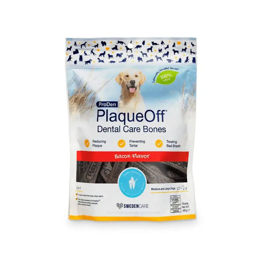 Plaqueoff Cuidado Dental Bones Veggie Bacon 485 gr, snack para perros