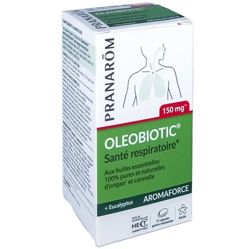 Pranarom Aromaforce Oleobiotic Salud de las vías respiratorias  Aceites Esenciales 100% puros e integrales,  15 cápsulas