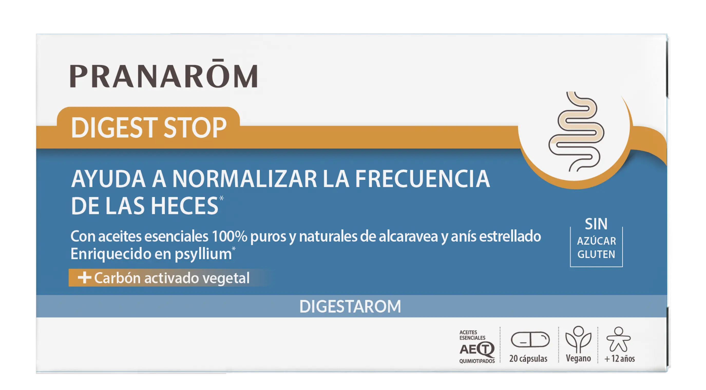 Pranarom Digest Stop  Normalise La Fréquence Des Selles  Aceites Esenciales De Carvi Y Anis Estrellado  100% Puros y Naturales  Carbón Activado Vegetal  Vegano,  20 Cápsulas