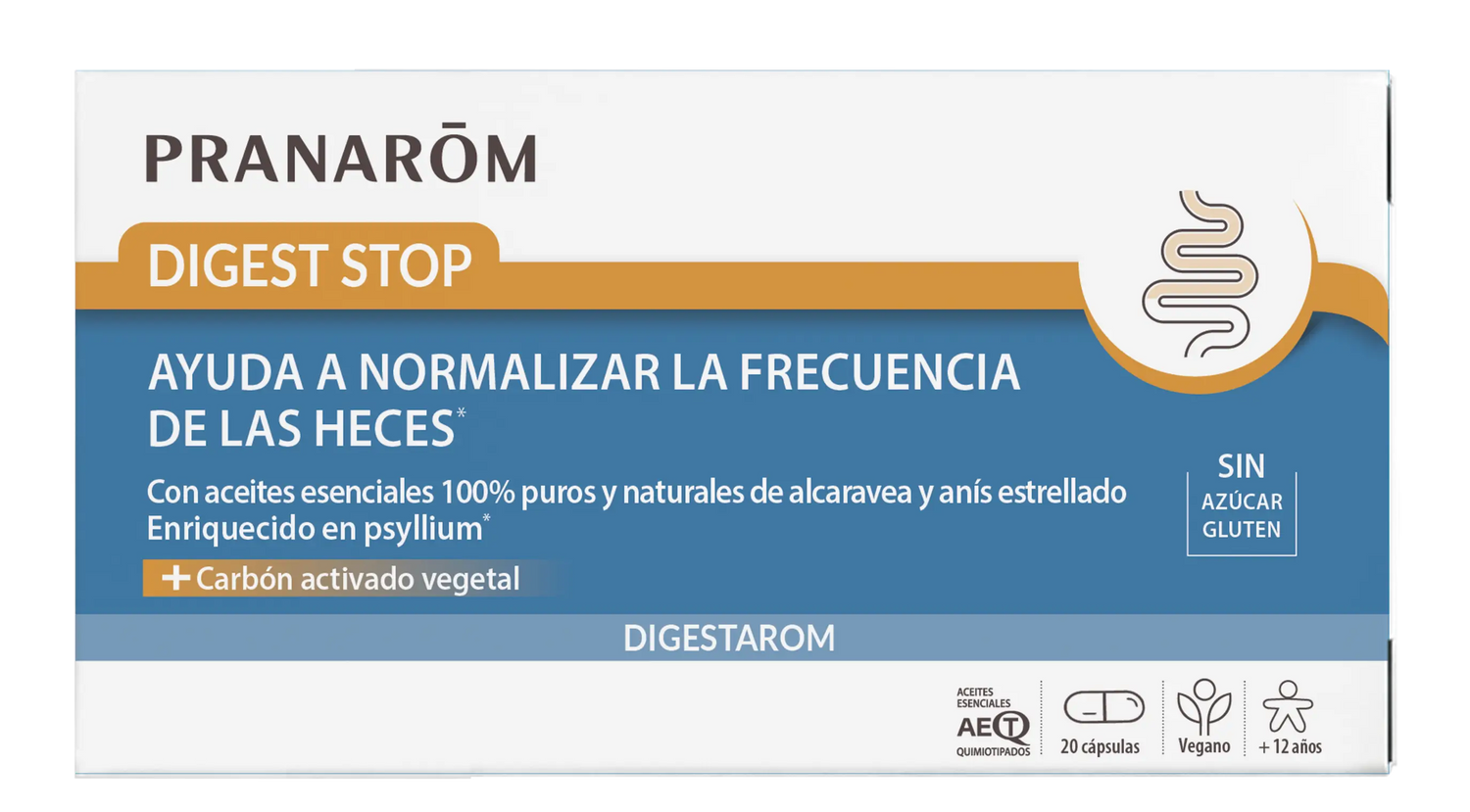 Pranarom Digest Stop  Normalise La Fréquence Des Selles  Aceites Esenciales De Carvi Y Anis Estrellado  100% Puros y Naturales  Carbón Activado Vegetal  Vegano,  20 Cápsulas