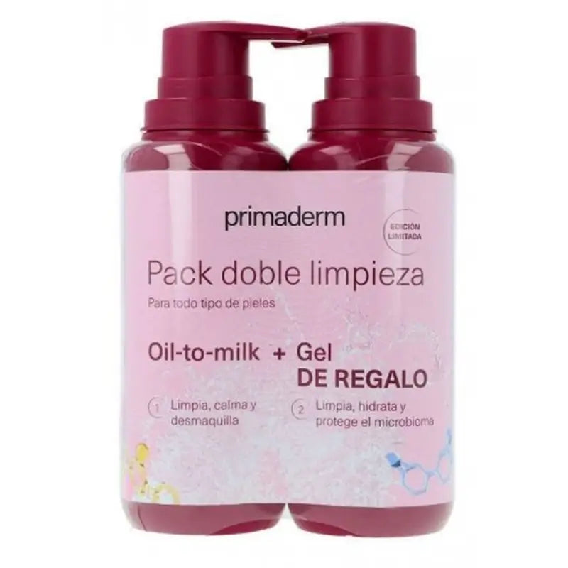 PrimaDerm Pack Doble Limpieza, Oil-To-Milk + Gel De Regalo, 200 Ml X 2