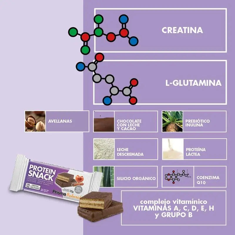 Prisma Natural Protein Snack Chocolate, Avellana y Canela, 30 barritas