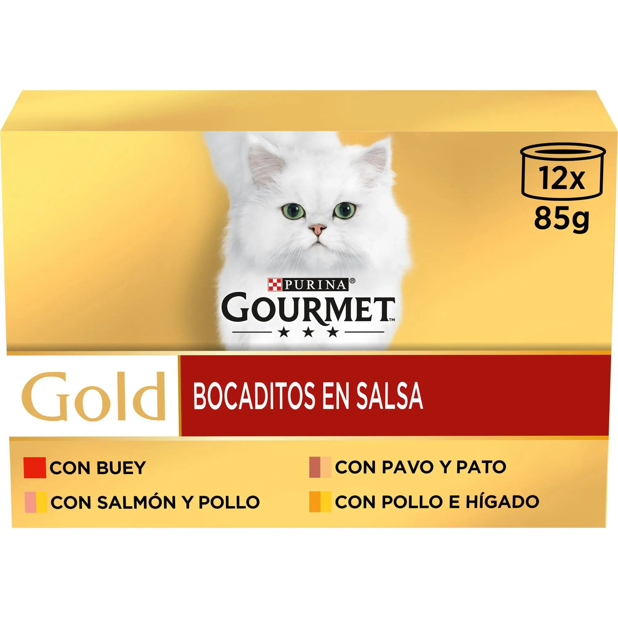 Gourmet Gold Bocaditos Salsa Surtido Caja 12X85Gr, comida húmeda para gatos