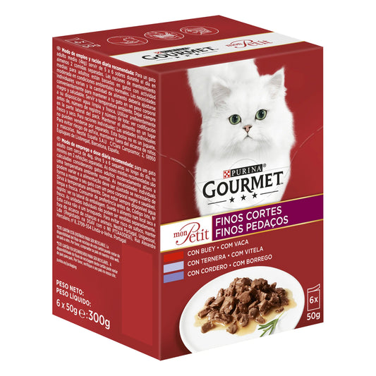 Gourmet Mon Petit Carnes Caja 6X50Gr, comida húmeda para gatos