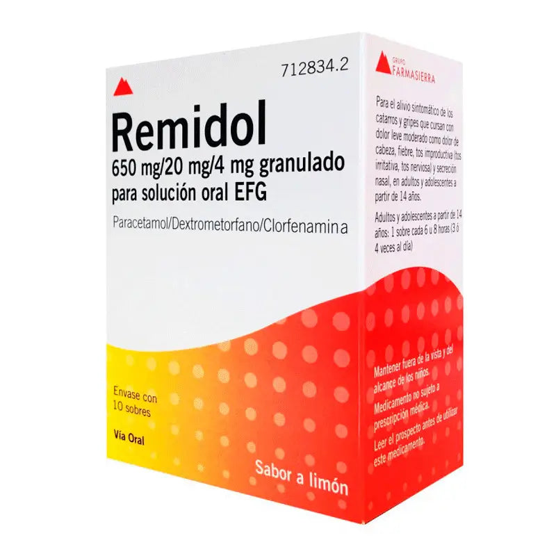 Remidol 650 Mg/20 Mg/4 mg Granulado Para Solucion Oral Efg, 10 sobres