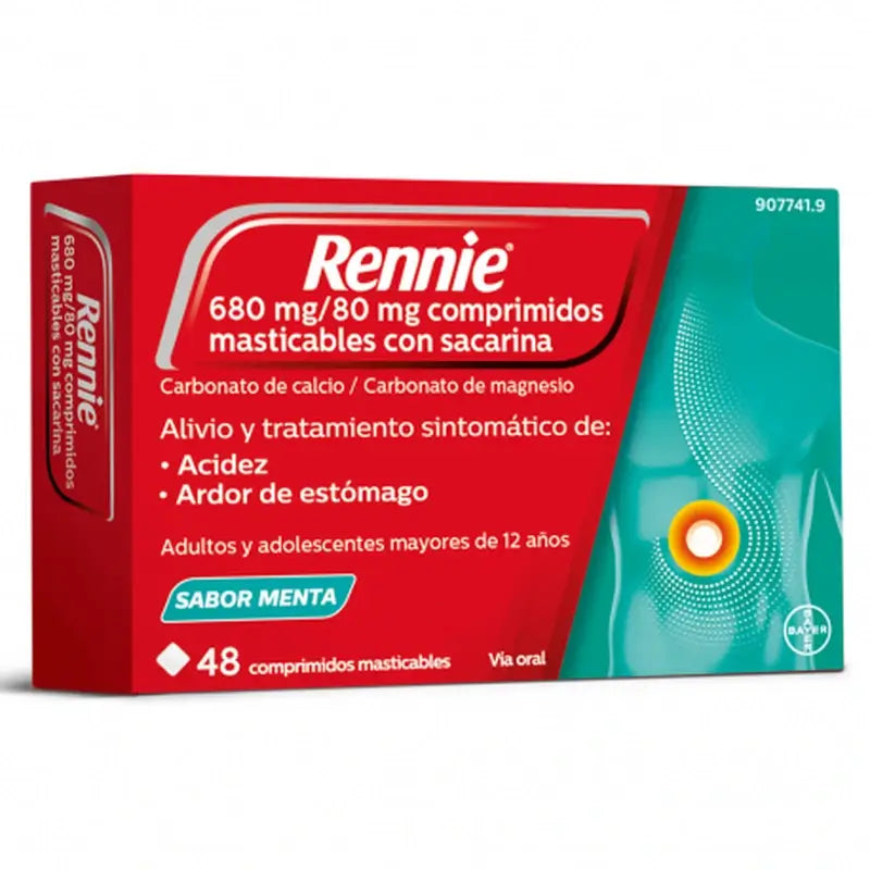 Rennie 48 Comprimidos Masticables con Sacarina Menta