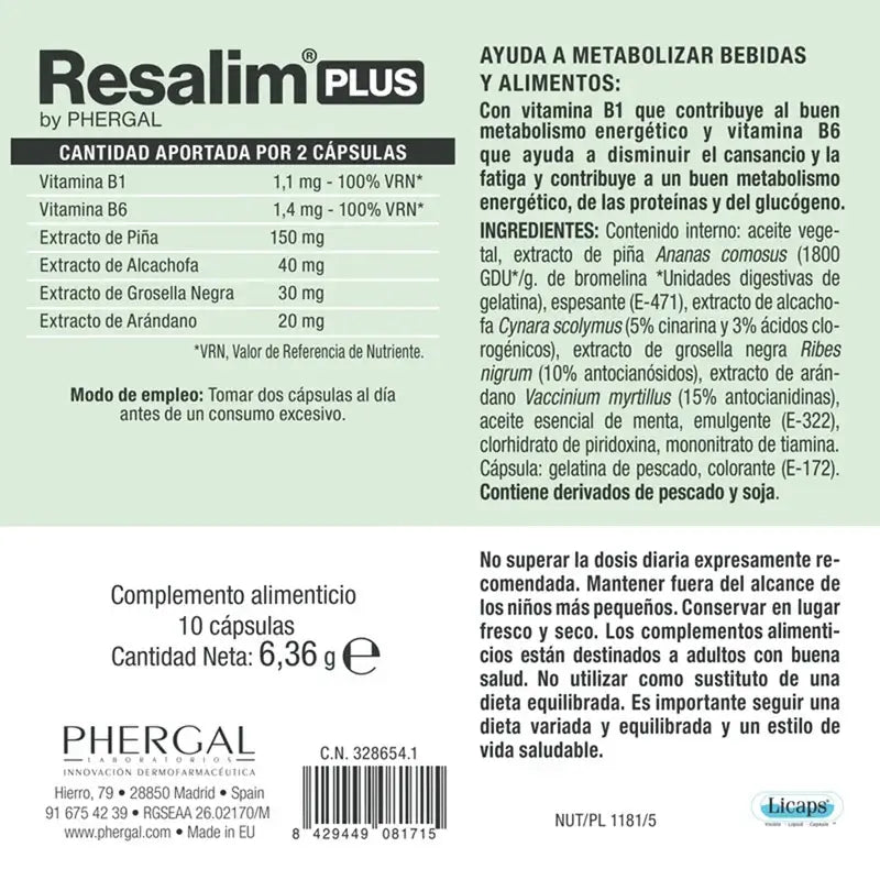 Resalim™ Plus Complemento Alimenticio Metabolizador Bebidas Alimentos 2X1 20 Comprimidos