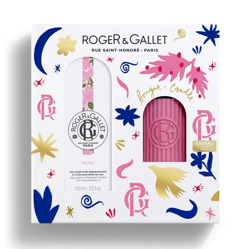 Roger & Gallet Rose Cofre Agua Perfumada Bienestar 100Ml + Vela Perfumada, 2 unidades