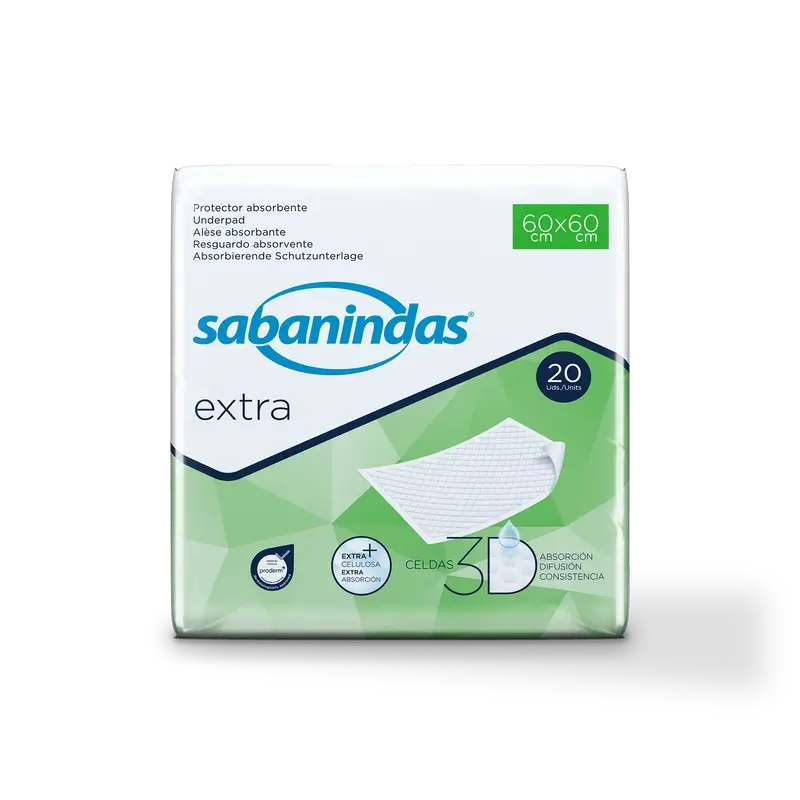 Sabanindas Extra Protector Absorbente Medio 60 X 60 Cm. , 20 unidades