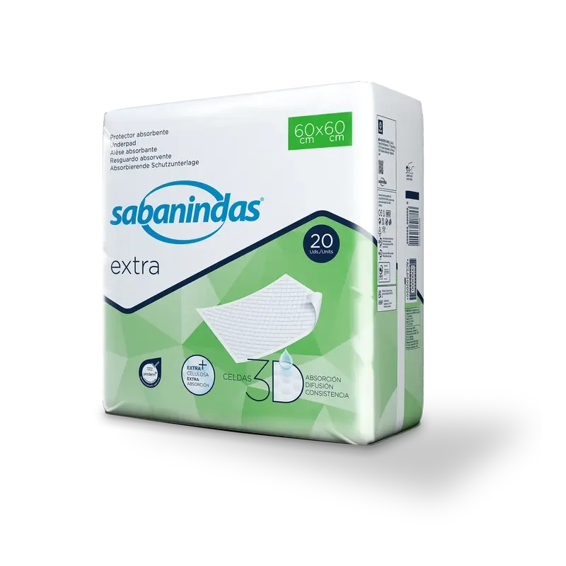 Sabanindas Extra Protector Absorbente Medio 60 X 60 Cm. , 20 unidades