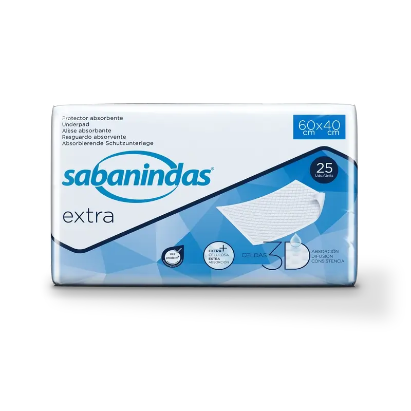 Sabanindas Extra Protector Absorbente Pequeño 60 X 40 Cm. , 25 unidades