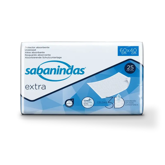 Sabanindas Extra Protector Absorbente Pequeño 60 X 40 Cm. , 25 unidades