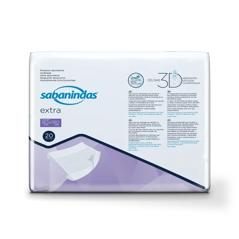 Sabanindas Extra Protector Absorbente Ajustable 80 X 180 Cm. , 20 unidades