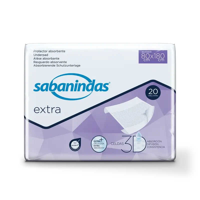 Sabanindas Extra Protector Absorbente Ajustable 80 X 180 Cm. , 20 unidades