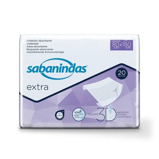 Sabanindas Extra Protector Absorbente Ajustable 80 X 180 Cm. , 20 unidades