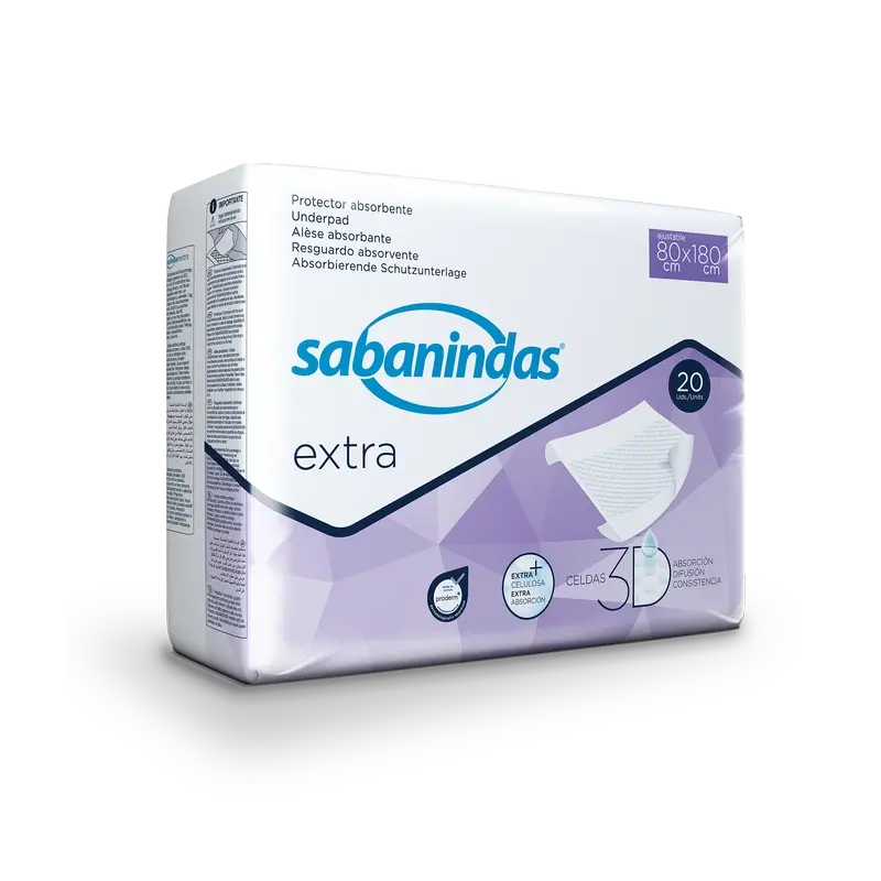 Sabanindas Extra Protector Absorbente Ajustable 80 X 180 Cm. , 20 unidades