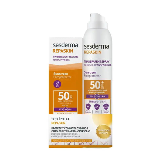 Sesderma Pack Repaskin Aerosol Transparente Spf50 200 Ml + Fotoprotector Tacto Seda Spf50, 50 Ml