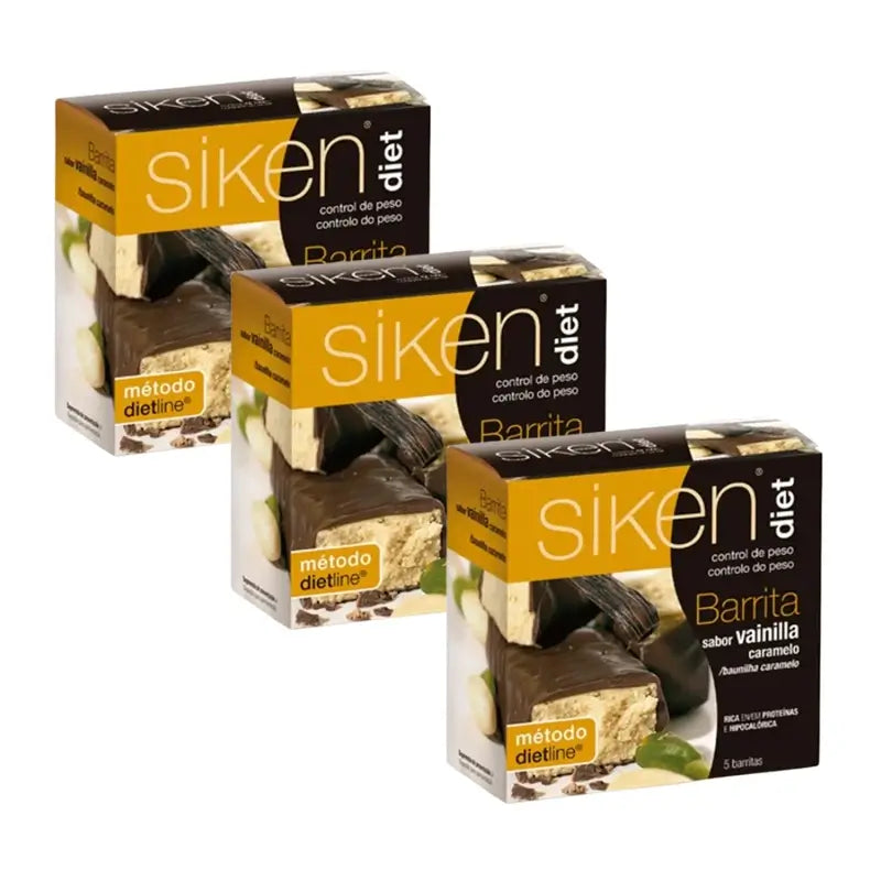 Siken Diet Barrita Sabor Vainilla y Caramelo Pack 3 x 5 unidades