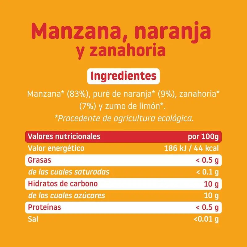 Smileat Tarrito Manzana, Naranja y Zanahoria, 6x130 Gr