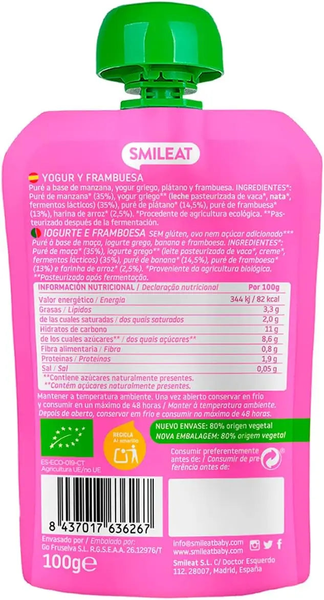 Smileat Pouch Yogur y Frambuesa Eco 100 gr