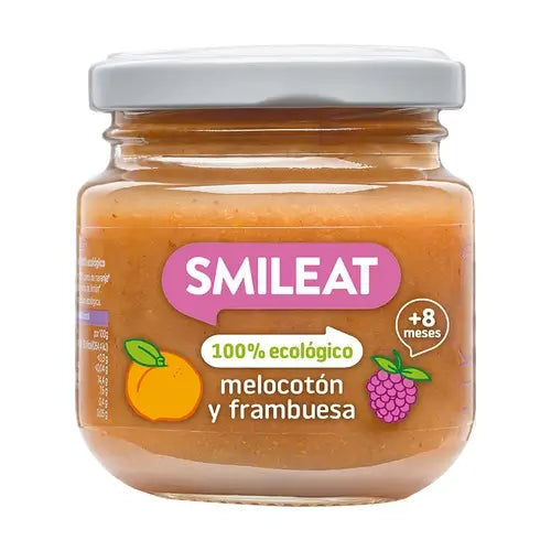 Smileat Tarrito Frambuesa y Melocotón Ecológico, 130 gr