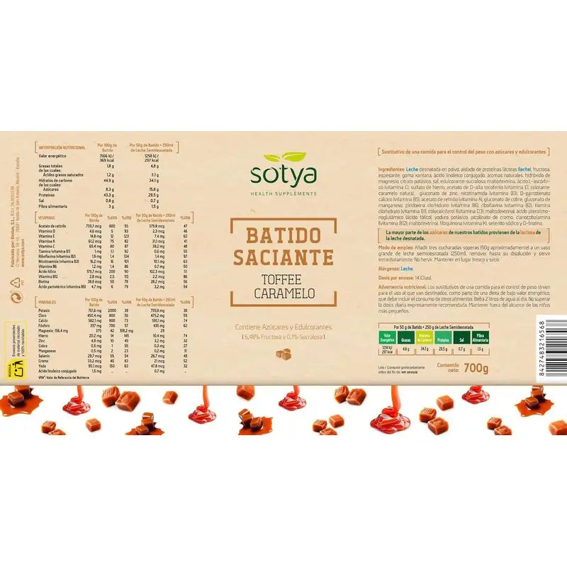 Sotya Batidos Saciantes Polvo Sabor Toffee Caramelo, 550 Gr