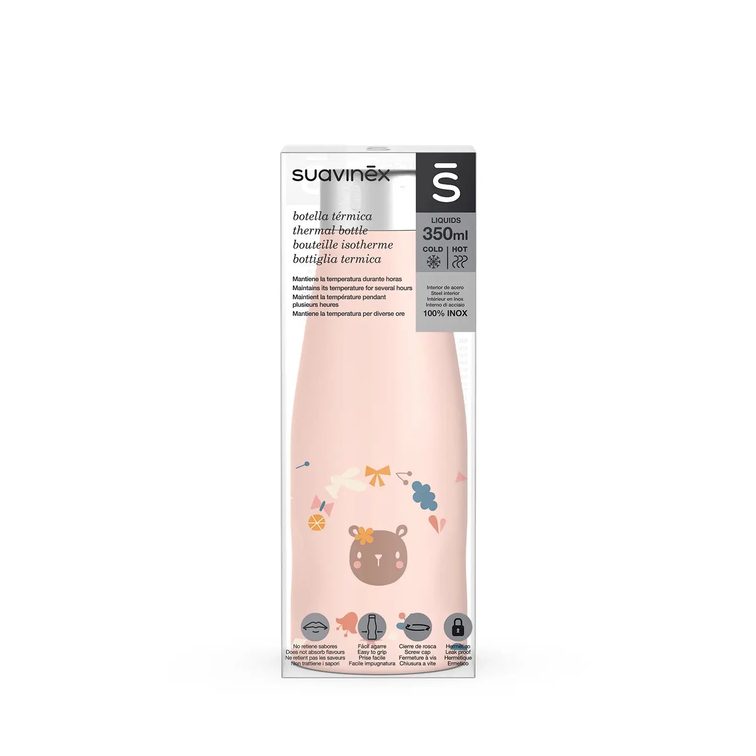 Suavinex Botella de Acero Inoxidable Rosa, 350 ml