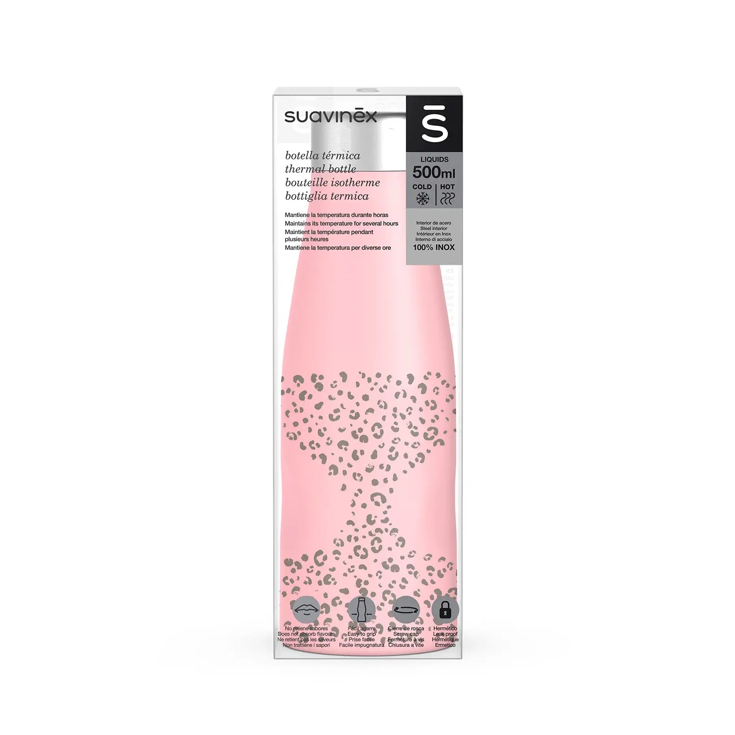 Suavinex Botella de Acero Inoxidable Rosa, 500 ml