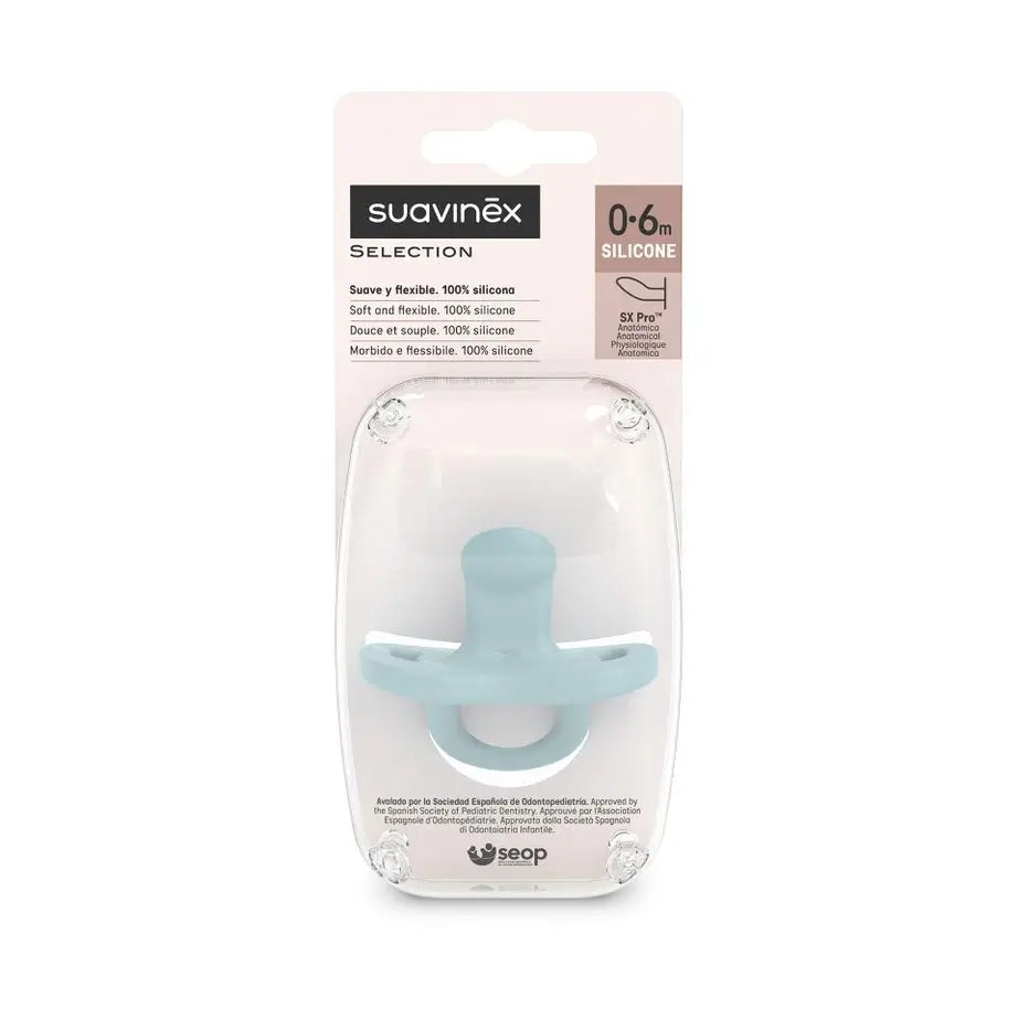 Suavinex Chupete Todo Silicona, Para Bebés 0/6 Meses, Chupete Con Tetina Anatómica Sx Pro, Colour Essence, Azul 