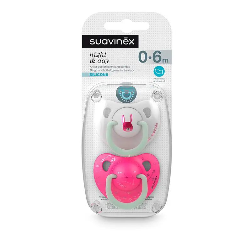 Suavinex Pack 2 Chupetes Nocturnos Rosas Para Bebés 0-6 Meses